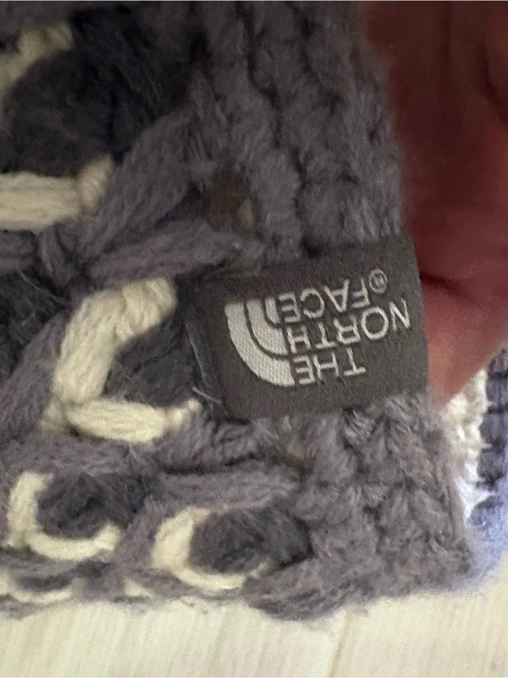 Cute North Facw Chunky Knit Beanie in Lavender Gray and Cream